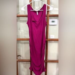 Missufe Sleeveless Magenta Dress - Bodycon Rouched and Ribbed